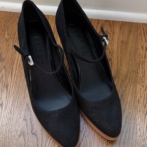 AEROSOLES Black Suede Pointed Mary Jane Heels